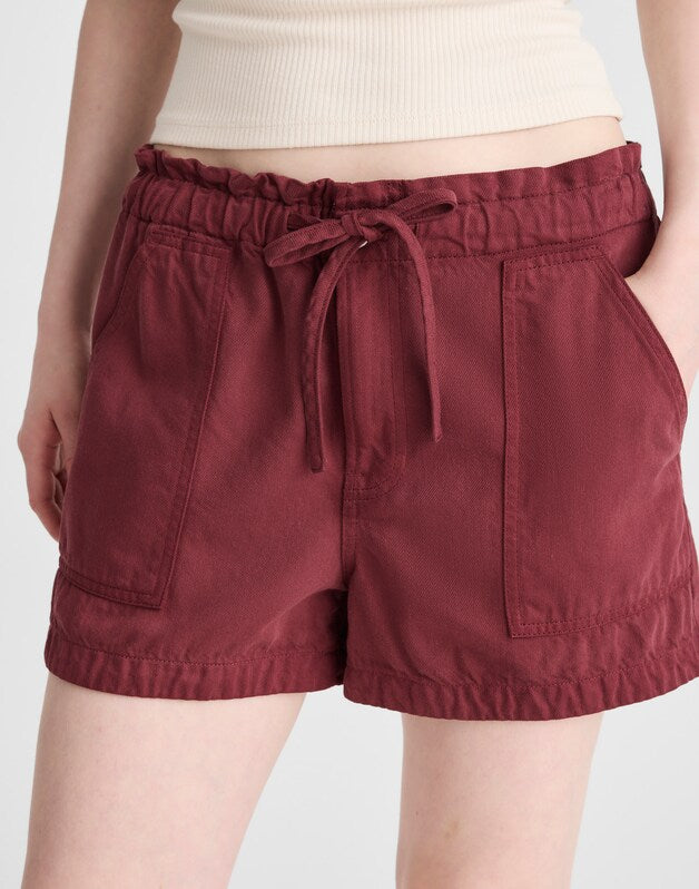 Pull-On Utility Shorts in Airy Denim DUSTY MERLOT