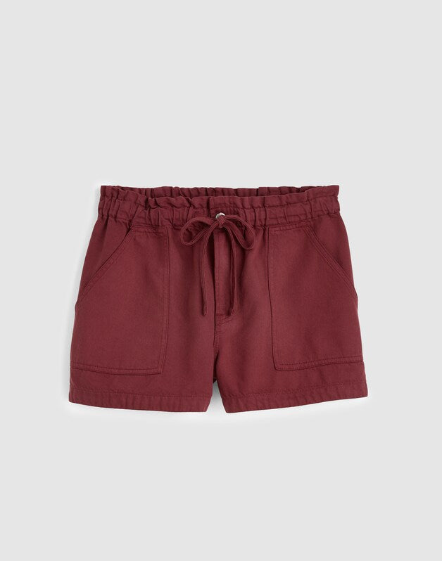 Pull-On Utility Shorts in Airy Denim DUSTY MERLOT