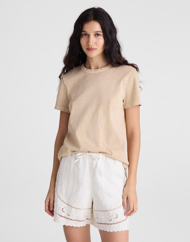 Eyelet Drawstring Shorts in 100% Linen IVORY LINEN