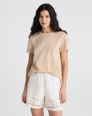 Eyelet Drawstring Shorts in 100% Linen IVORY LINEN