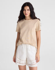 Eyelet Drawstring Shorts in 100% Linen IVORY LINEN