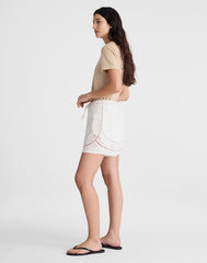 Eyelet Drawstring Shorts in 100% Linen IVORY LINEN