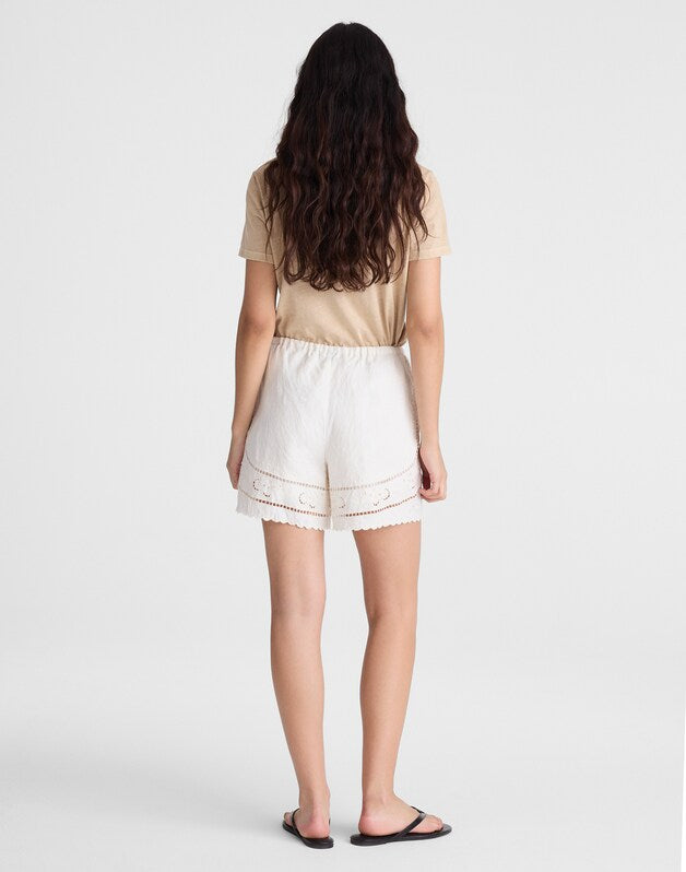 Eyelet Drawstring Shorts in 100% Linen IVORY LINEN