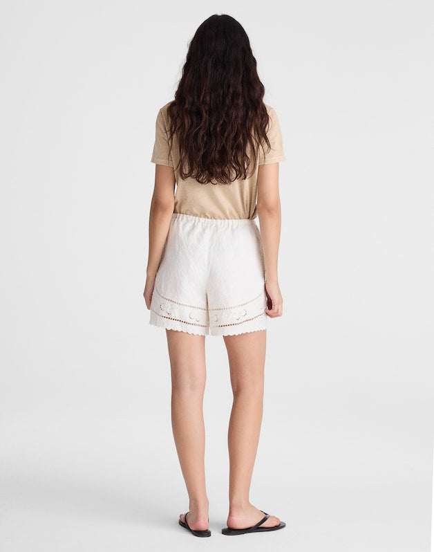 Eyelet Drawstring Shorts in 100% Linen IVORY LINEN