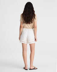 Eyelet Drawstring Shorts in 100% Linen IVORY LINEN