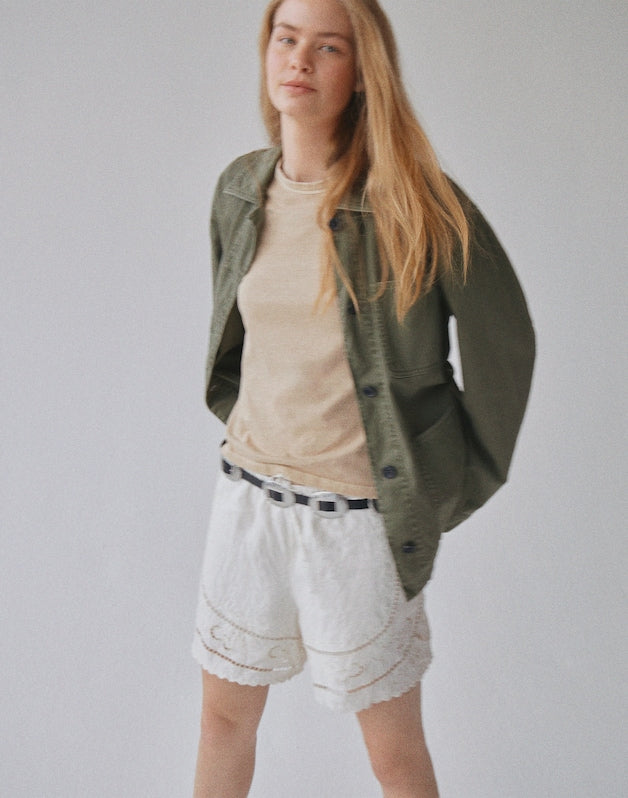 Eyelet Drawstring Shorts in 100% Linen IVORY LINEN