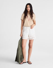 Eyelet Drawstring Shorts in 100% Linen IVORY LINEN