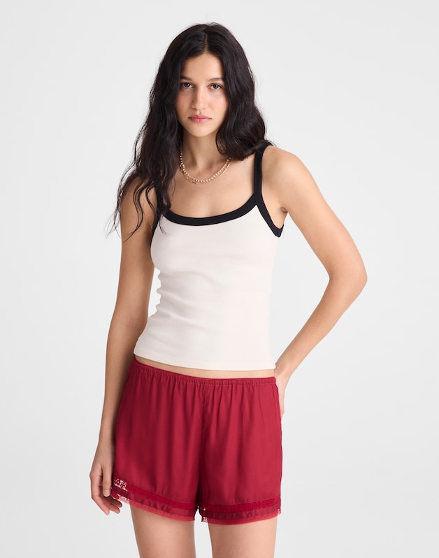 Lace-Trim Pull-On Shorts RED CURRANT