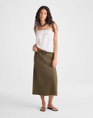 Drawstring Slip Skirt in 100% Linen FADED IVY