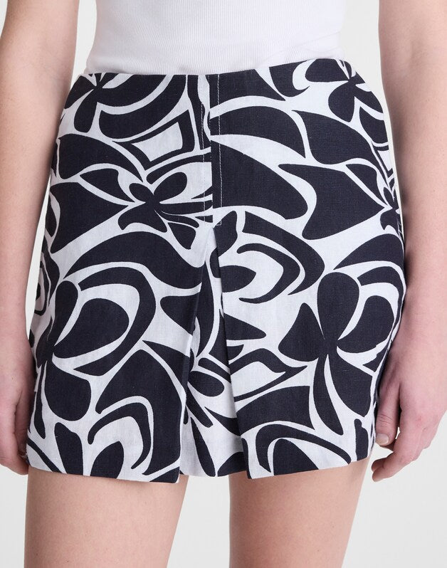 Pleated Mini Skirt in 100% Linen WHITE