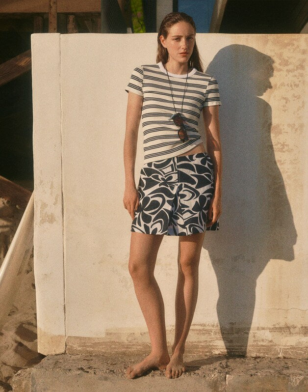 Pleated Mini Skirt in 100% Linen WHITE