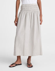 Sophia Midi Skirt in Seersucker BLACK VINTAGE IVORY YARNDYE