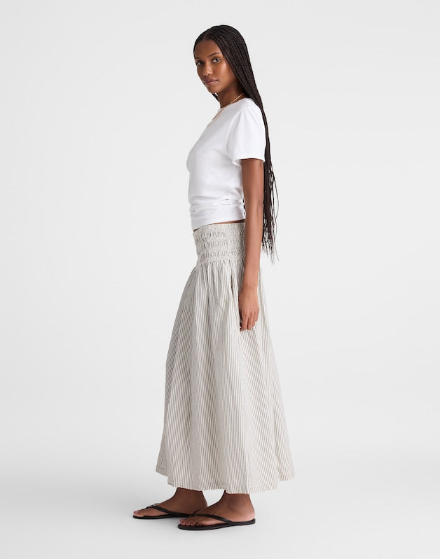 Sophia Midi Skirt in Seersucker BLACK VINTAGE IVORY YARNDYE