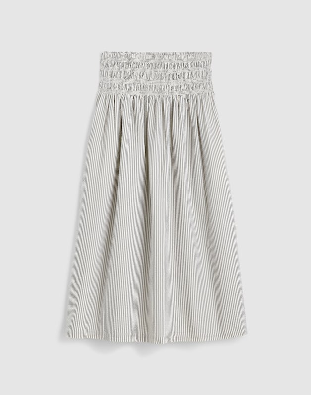 Sophia Midi Skirt in Seersucker BLACK VINTAGE IVORY YARNDYE