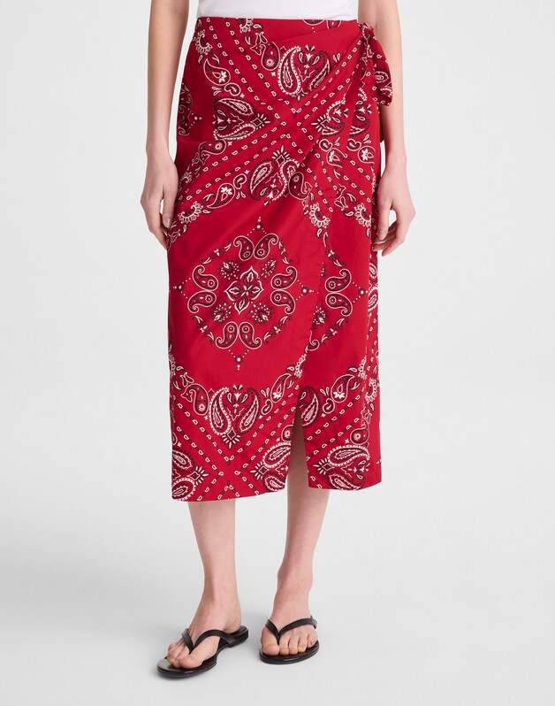 Midi Wrap Skirt in Poplin CHILI PEPPER