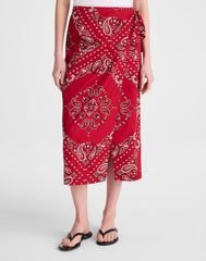 Midi Wrap Skirt in Poplin CHILI PEPPER