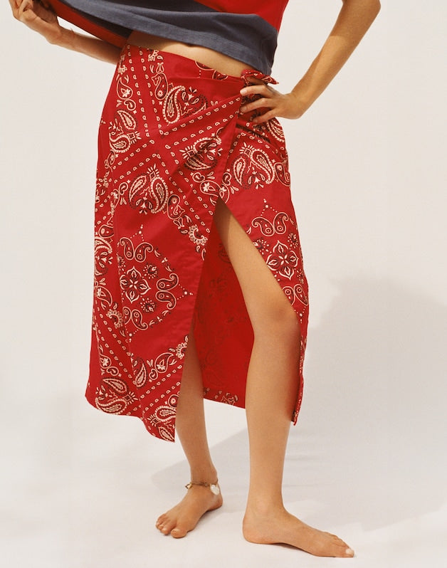 Midi Wrap Skirt in Poplin CHILI PEPPER