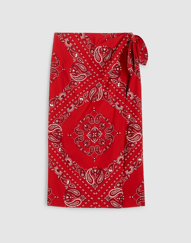 Midi Wrap Skirt in Poplin CHILI PEPPER