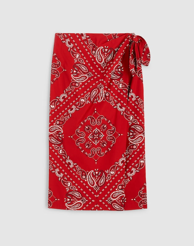 Midi Wrap Skirt in Poplin CHILI PEPPER