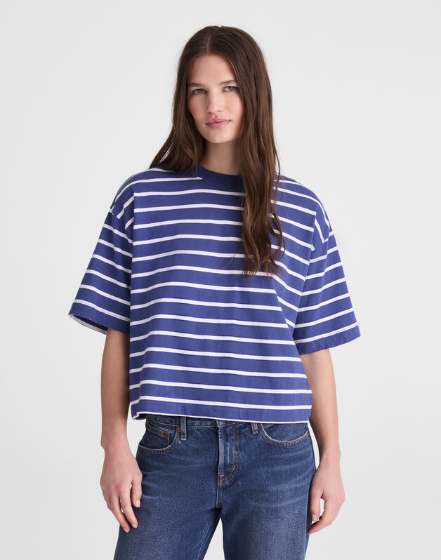The Boxy Crop Tee in Allday Jersey COOL NAVY