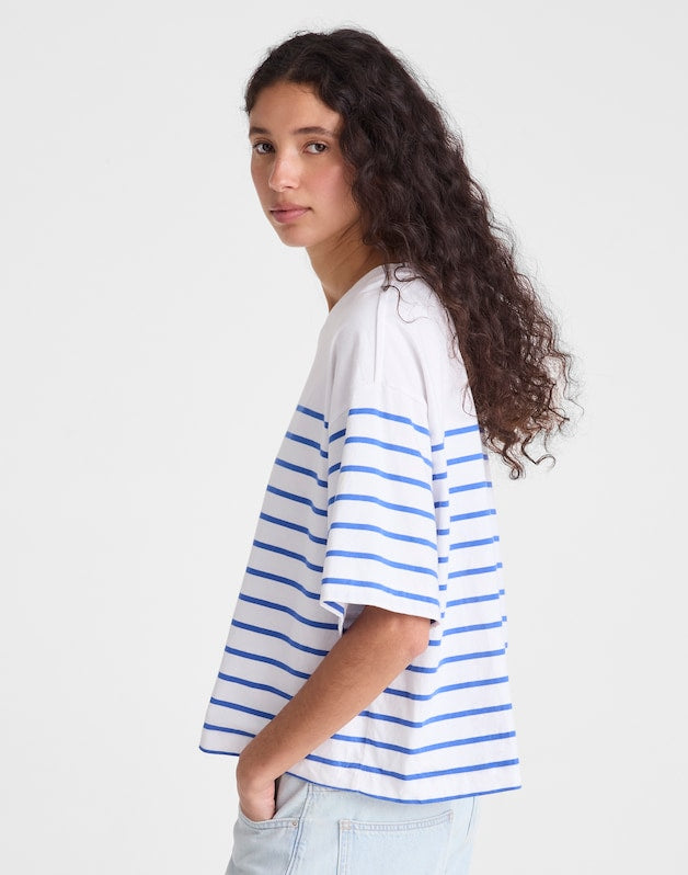 The Boxy Crop Tee in Allday Jersey RETRO BLUE