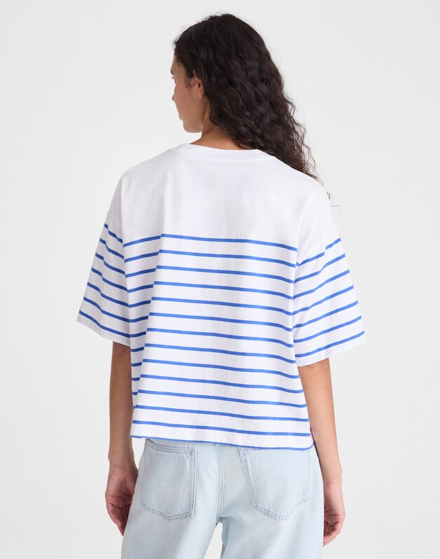 The Boxy Crop Tee in Allday Jersey RETRO BLUE