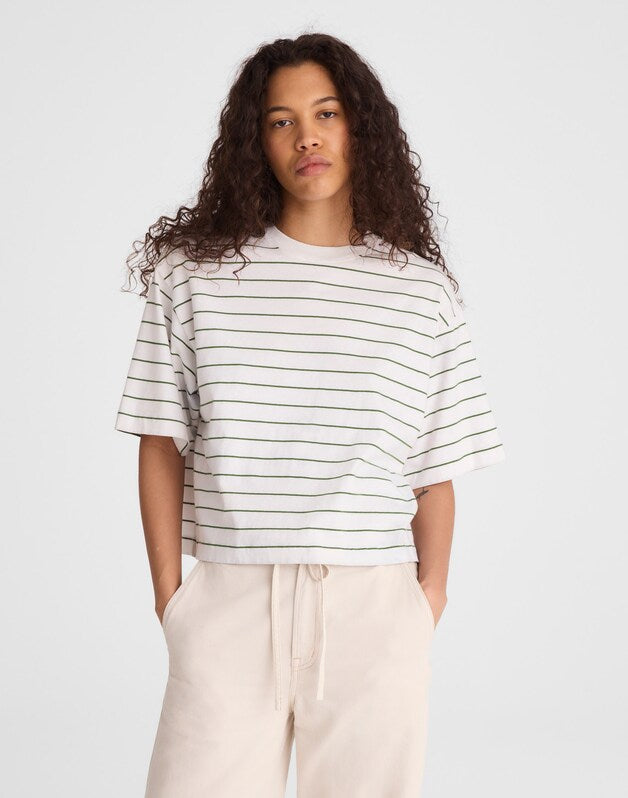 The Boxy Crop Tee in Allday Jersey FRENCH STRIPE KNITS