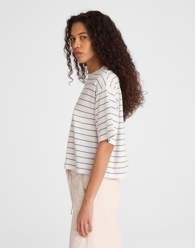 The Boxy Crop Tee in Allday Jersey FRENCH STRIPE KNITS