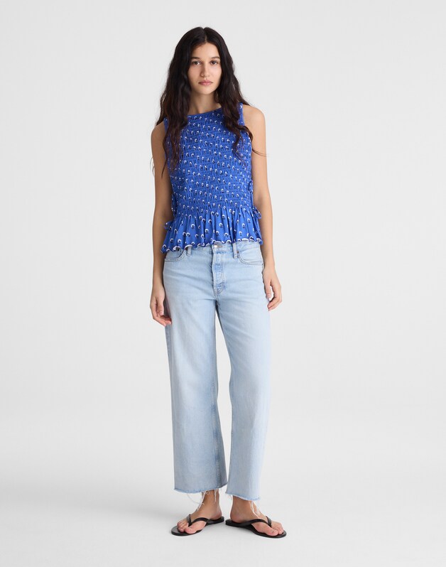 Side-Tie Smocked Tank RETRO BLUE