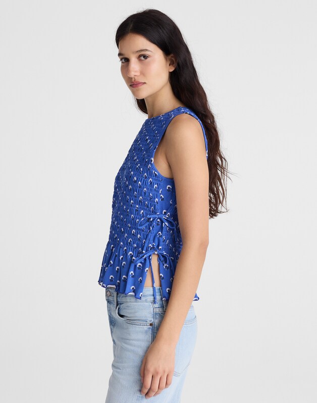Side-Tie Smocked Tank RETRO BLUE