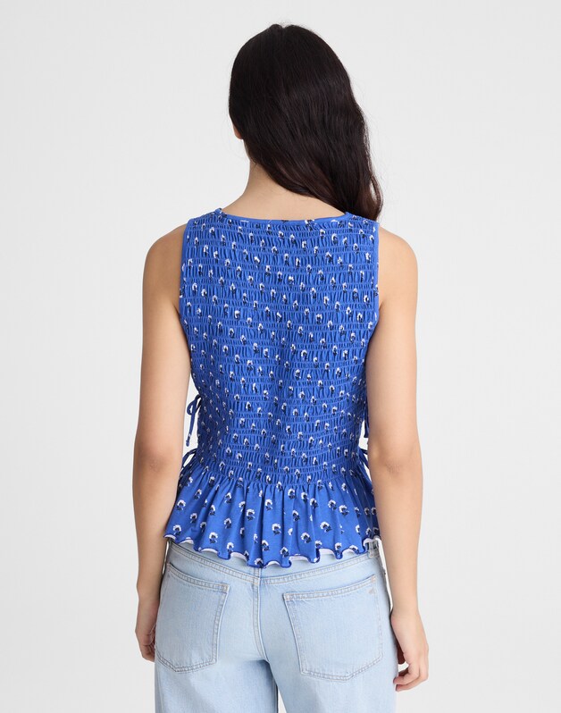 Side-Tie Smocked Tank RETRO BLUE
