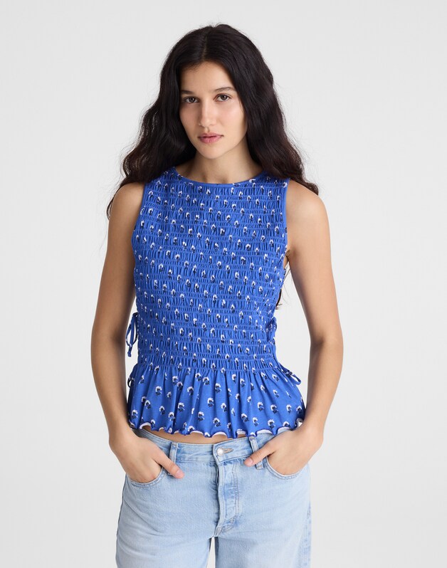 Side-Tie Smocked Tank RETRO BLUE