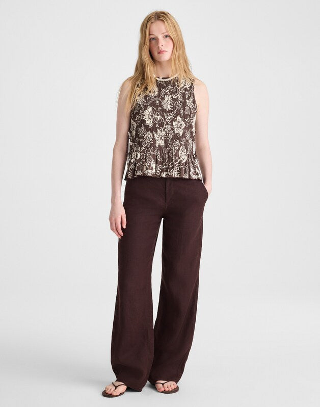 Side-Tie Smocked Tank DARK BROWN