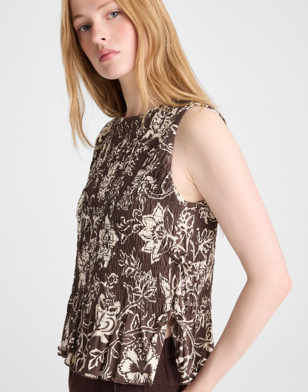 Side-Tie Smocked Tank DARK BROWN