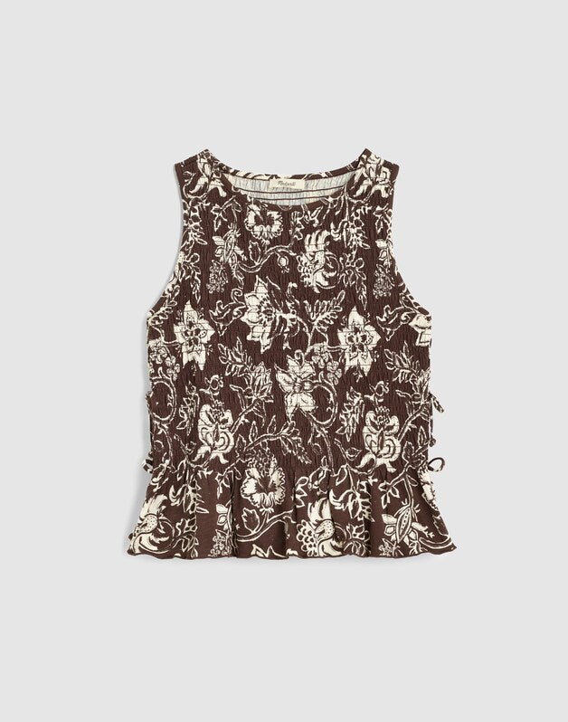 Side-Tie Smocked Tank DARK BROWN