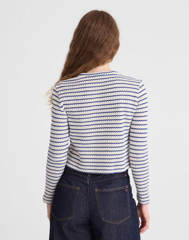 Textured-Knit Button-Front Cardigan TUCK STITCH STRIPE