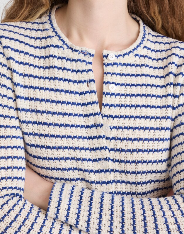 Textured-Knit Button-Front Cardigan TUCK STITCH STRIPE