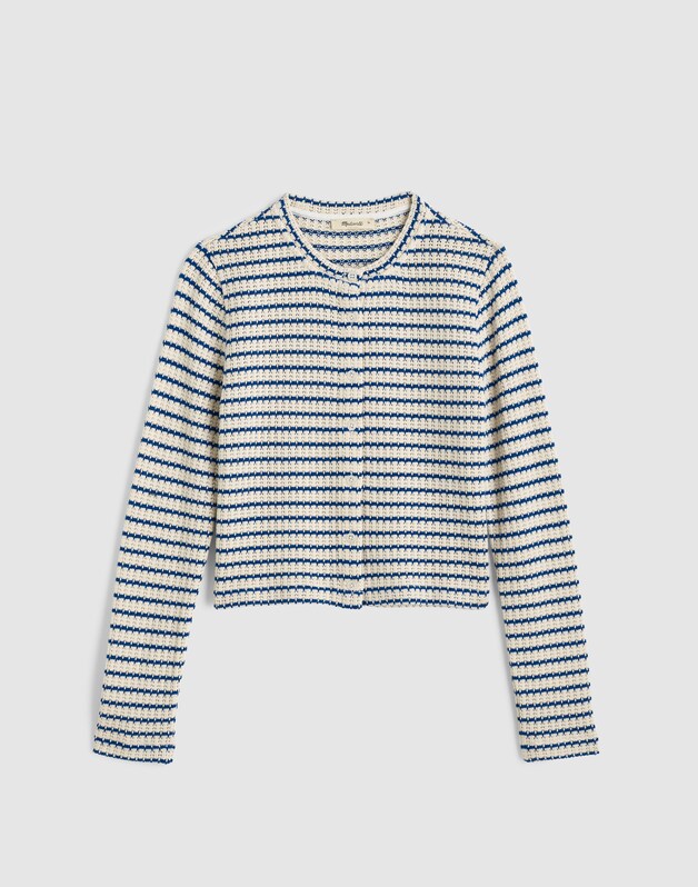 Textured-Knit Button-Front Cardigan TUCK STITCH STRIPE