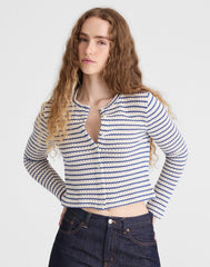 Textured-Knit Button-Front Cardigan TUCK STITCH STRIPE