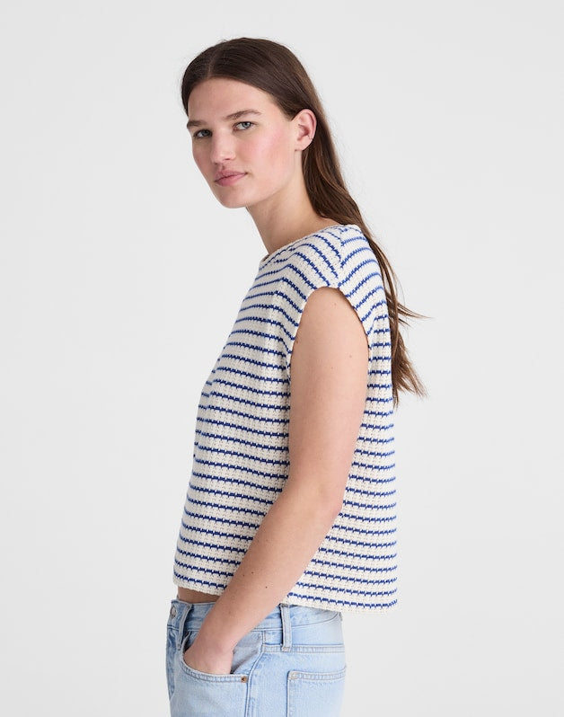 Textured-Knit Boxy Muscle Tee TUCK STITCH STRIPE