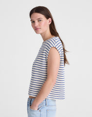 Textured-Knit Boxy Muscle Tee TUCK STITCH STRIPE