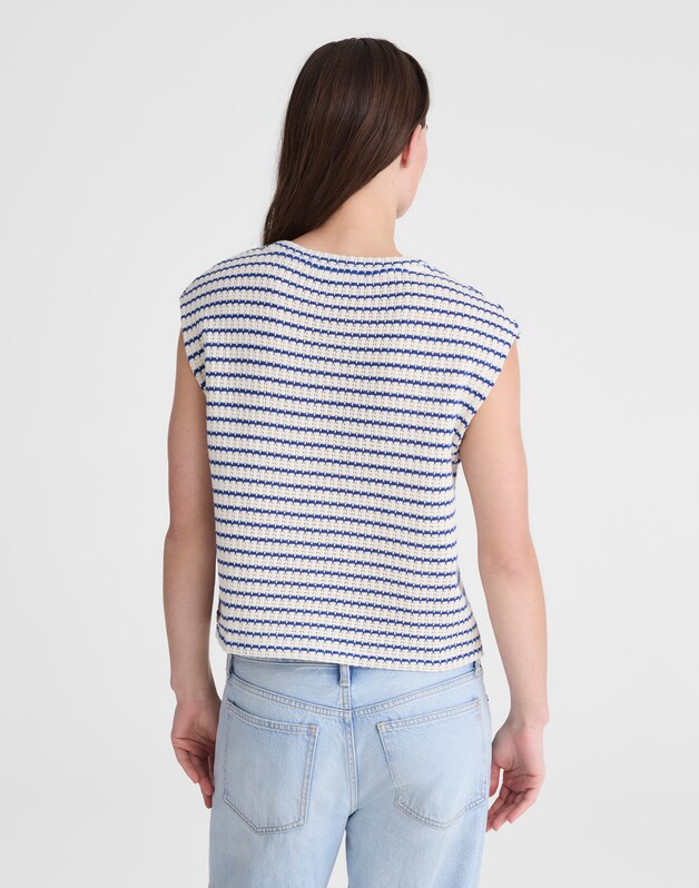 Textured-Knit Boxy Muscle Tee TUCK STITCH STRIPE