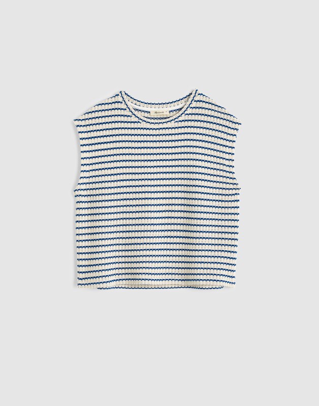 Textured-Knit Boxy Muscle Tee TUCK STITCH STRIPE