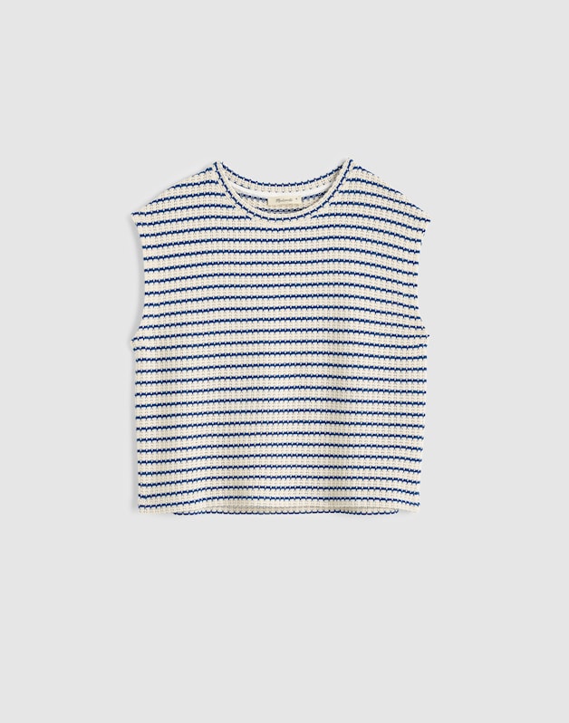 Textured-Knit Boxy Muscle Tee TUCK STITCH STRIPE