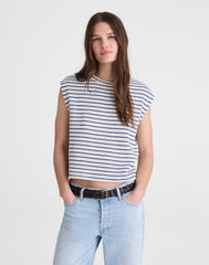 Textured-Knit Boxy Muscle Tee TUCK STITCH STRIPE