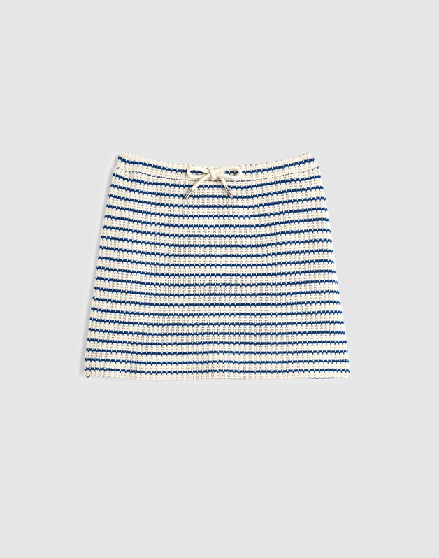 Textured-Knit Drawstring Mini Skirt TUCK STITCH STRIPE