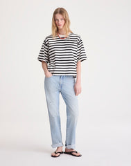 The Boxy Crop Tee in Allday Jersey BLACK TO WHITE STRIPE