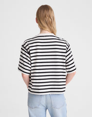 The Boxy Crop Tee in Allday Jersey BLACK TO WHITE STRIPE