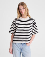 The Boxy Crop Tee in Allday Jersey BLACK TO WHITE STRIPE