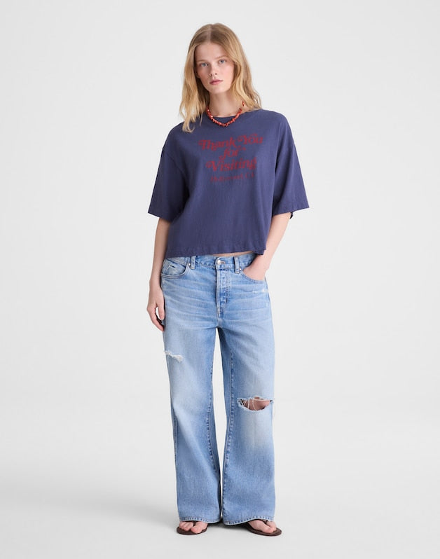 The Boxy Crop Tee in Vintage Jersey PETROL NAVY
